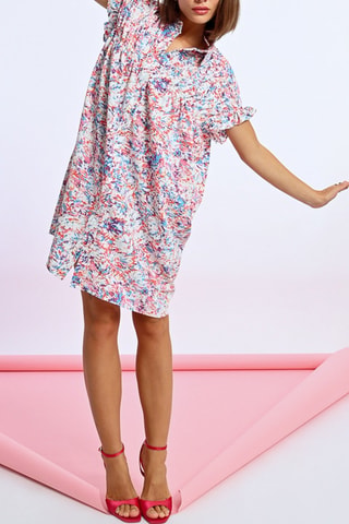 Vestido recto - Celeste y naranja