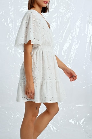 Vestido evasé con bordado inglés - Blanco