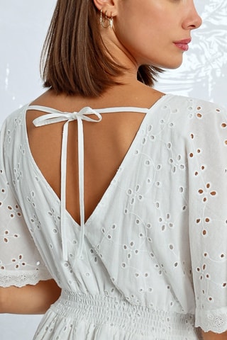 Vestido evasé con bordado inglés - Blanco