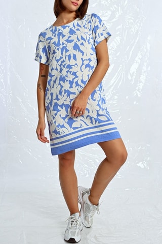 Vestido recto - Blanco y azul cobalto