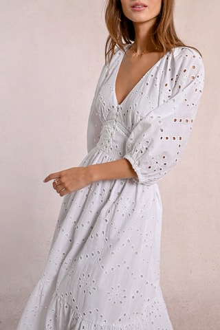 Vestido largo con bordado inglés - Blanco