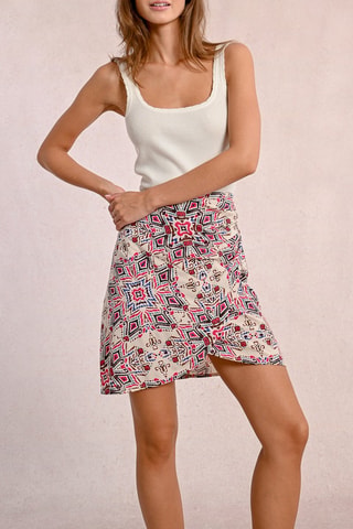 Falda recta de talle alto - Beige