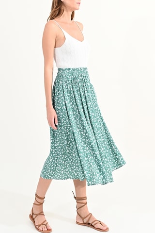 Falda midi de talle alto - Verde agua y blanco