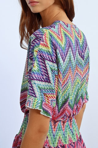 Vestido evasé - Rosa y verde