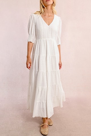 Vestido largo con bordado inglés - Crudo