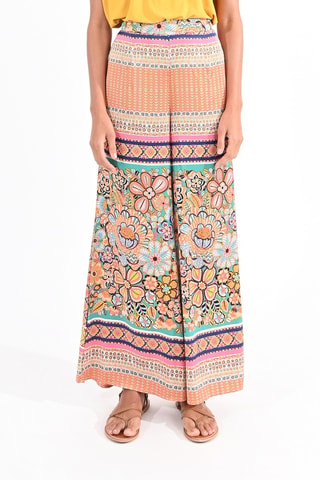 Pantalón palazzo de tiro alto - Naranja y turquesa