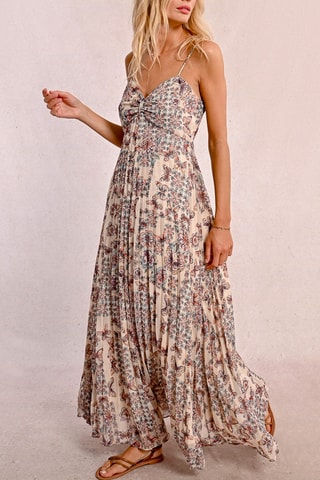 Vestido plisado - Beige y marrón