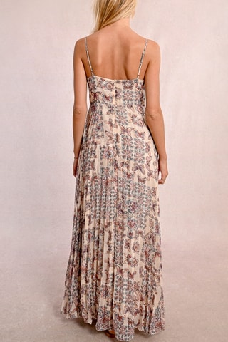 Vestido plisado - Beige y marrón