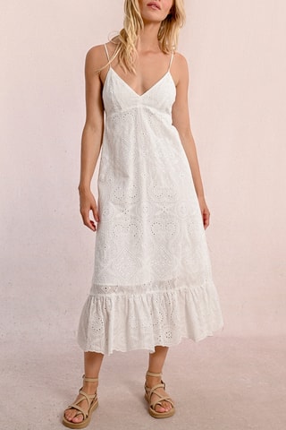 Vestido largo con bordado inglés - Blanco