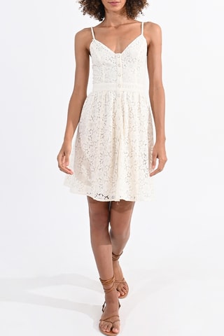 Vestido evasé de encaje - Crudo