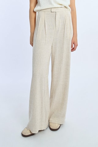 Pantalón de lino de tiro alto - Beige
