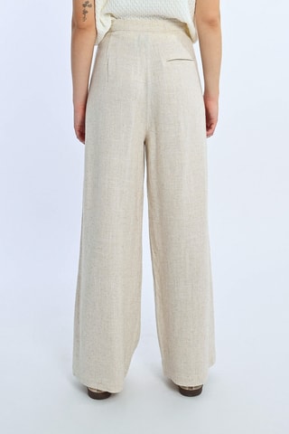 Pantalón de lino de tiro alto - Beige