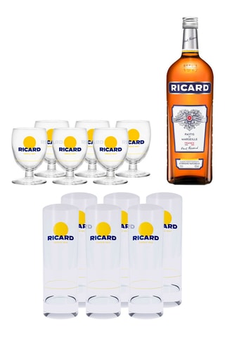 Ricard Pastis de Marseille 1,5 l, 6 verres Ricard 17 cl et 6 verres Ricard 22 cl