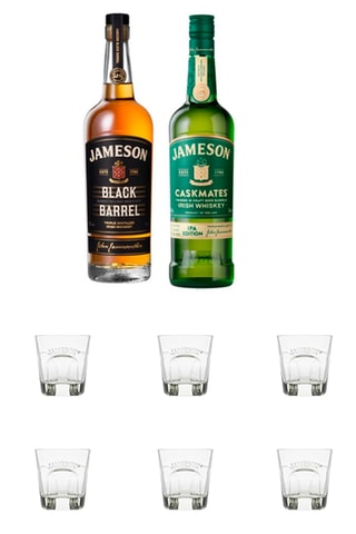 Jameson Black Barrel Whisky Irlandais et Whisky irlandais Jameson Caskmates ipa - 2 x 70 cl - 6 verres Jameson - 22 cl