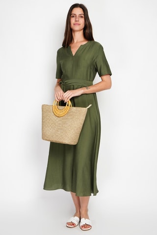 Vestido evasé de lino - Caqui