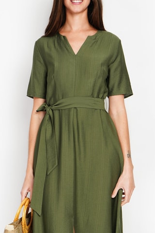 Vestido evasé de lino - Caqui