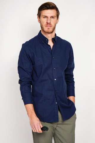 Camisa regular fit de lino - Azul marino