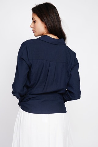 Camisa regular fit de lino - Azul marino