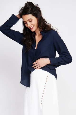 Camisa regular fit de lino - Azul marino