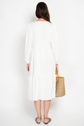 Vestido midi en lino - Blanco
