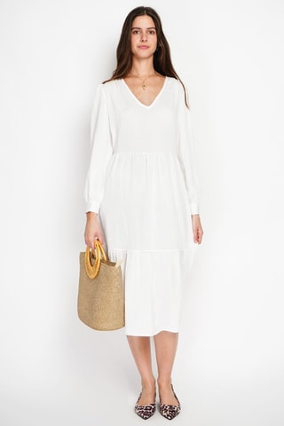 Vestido midi en lino - Blanco