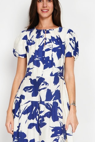 Vestido largo de lino - Azul y blanco