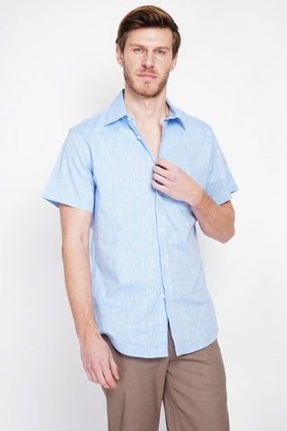 Camisa regular fit de lino - Azul