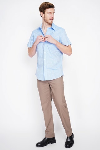 Camisa regular fit de lino - Azul