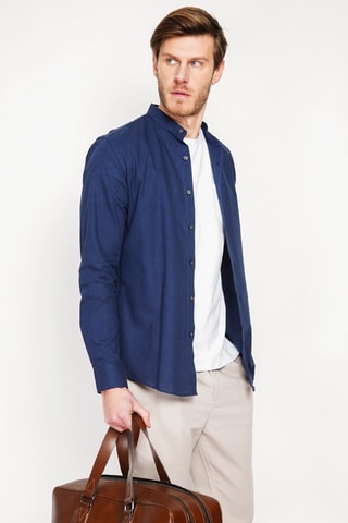 Camisa slim fit de lino - Azul