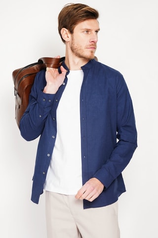 Camisa slim fit de lino - Azul