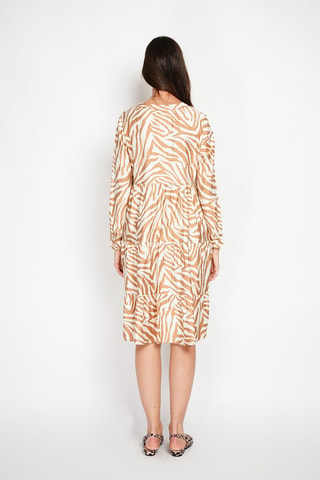 Vestido midi en lino - Blanco y beige