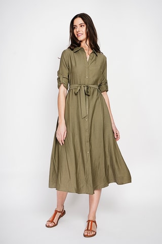 Vestido camisero de lino - Caqui