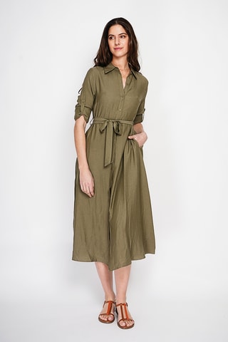 Vestido camisero de lino - Caqui