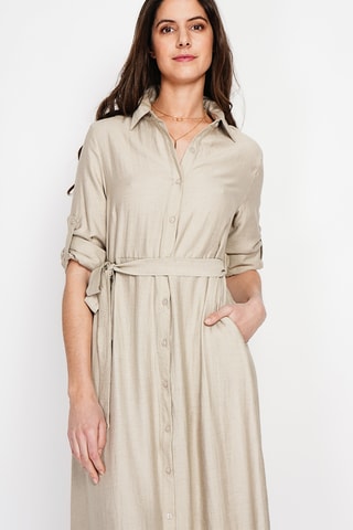 Vestido camisero de lino - Beige