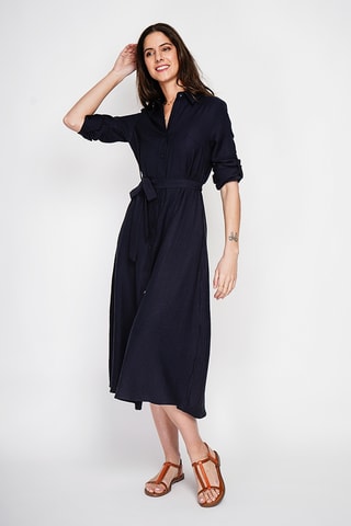 Vestido camisero de lino - Azul marino