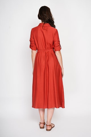 Vestido camisero de lino - Rojo