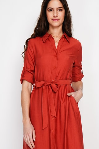 Vestido camisero de lino - Rojo