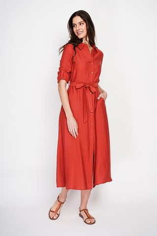 Vestido camisero de lino - Rojo