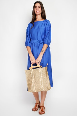 Vestido midi en lino - Azul