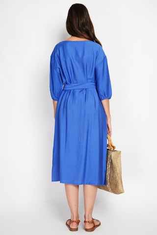 Vestido midi en lino - Azul