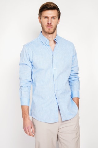 Camisa regular fit de lino - Azul