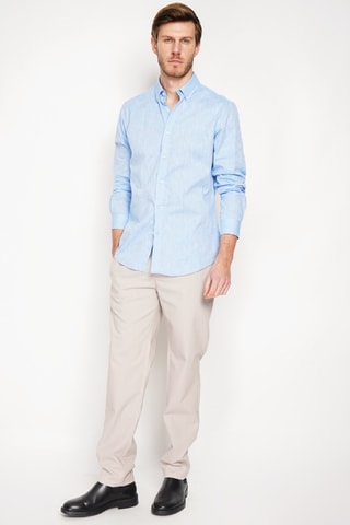 Camisa regular fit de lino - Azul