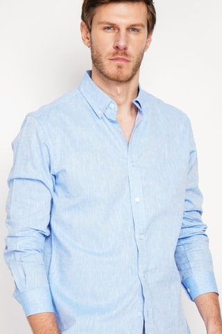 Camisa regular fit de lino - Azul