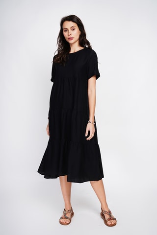 Vestido midi de lino - Negro