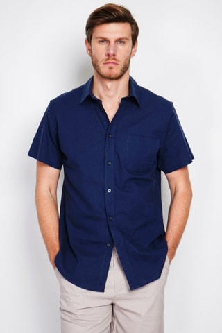 Camisa regular fit de lino - Azul
