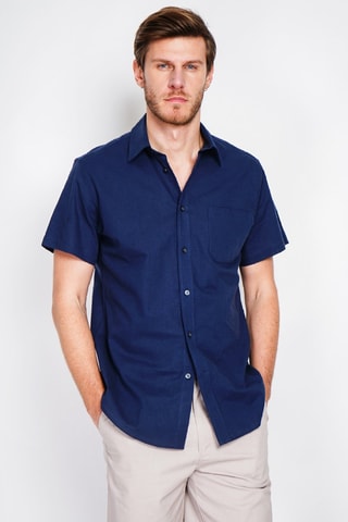 Camisa regular fit de lino - Azul