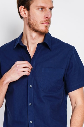 Camisa regular fit de lino - Azul