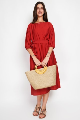 Vestido midi en lino - Rojo