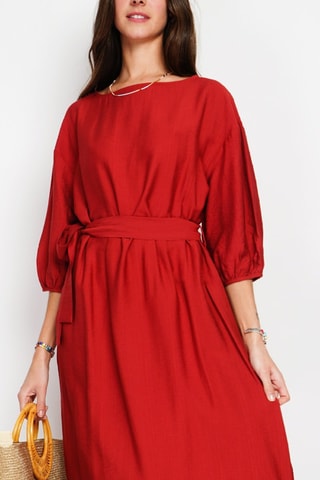 Vestido midi en lino - Rojo