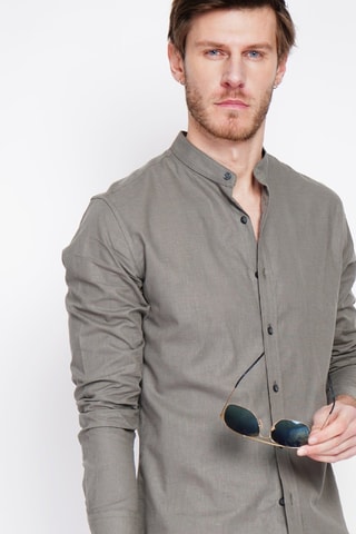 Camisa slim fit de lino - Caqui